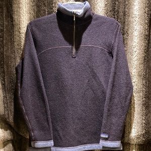 Vintage Patagonia wool quarter-zip sweater, dark plum & light blue, Wn Small